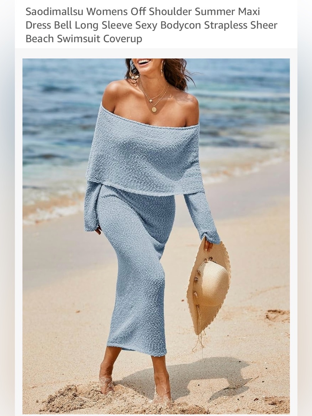 Off-Shoulder Light Blue Maxi Dress -